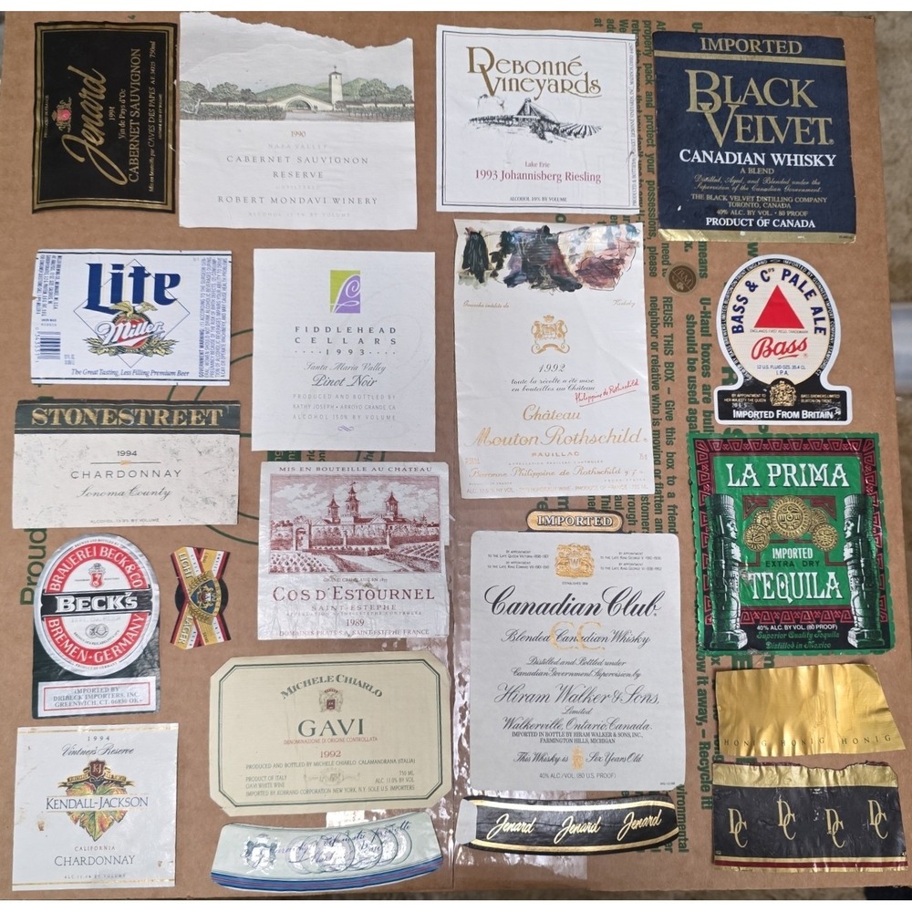 Vintage Wine Beer and Liquor Labels Collection Collage Art Craft Supplies
